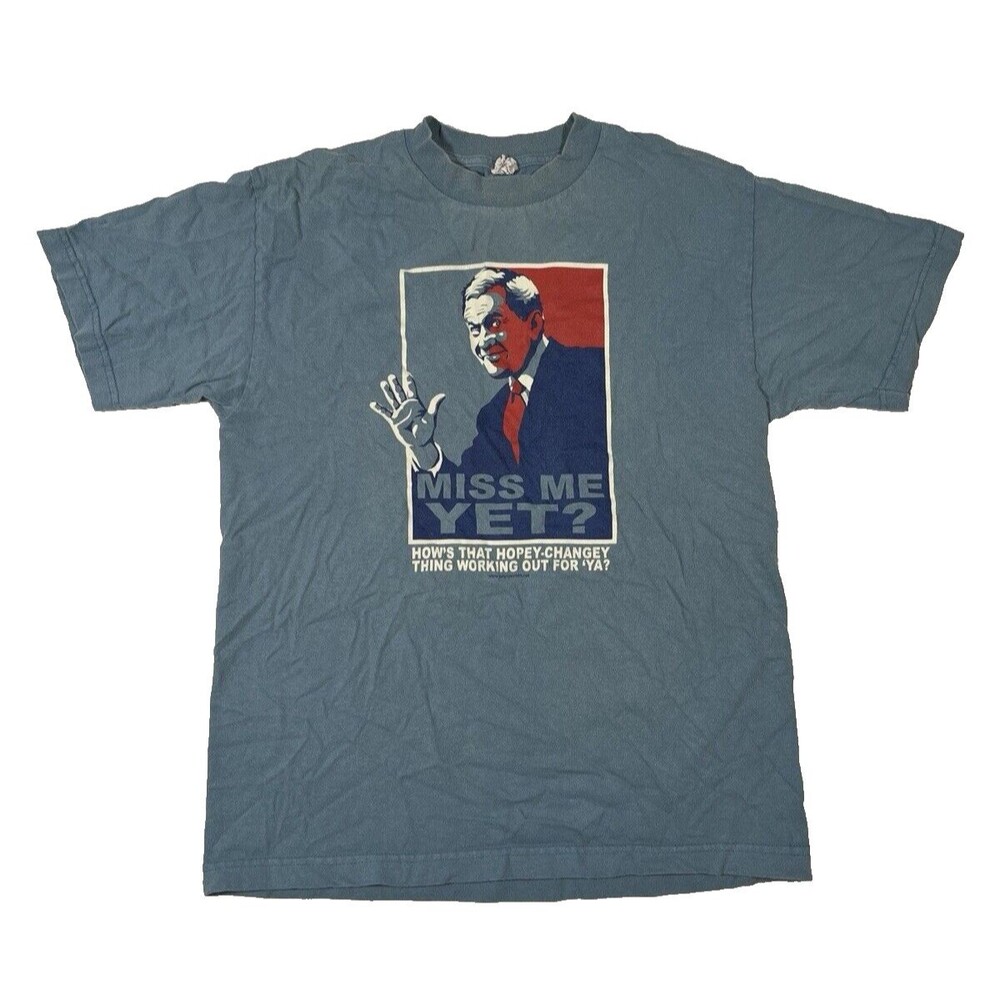 Vintage Alstyle Y2K George W Bush Miss Me Yet Tee TShirt Politics Funny Obama M